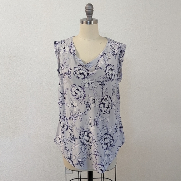 Rebecca Taylor Floral Silk Top Gray Purple 4 Business casual preppy basic - Picture 1 of 7